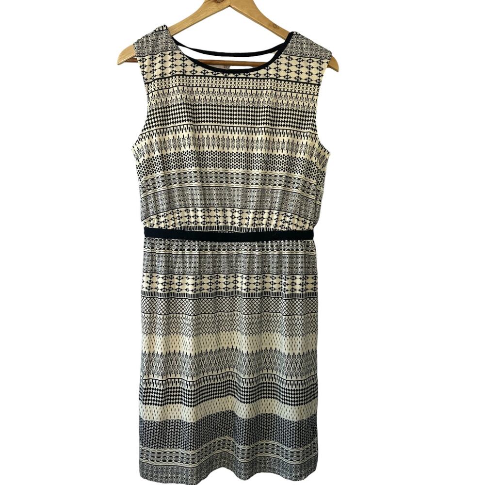 Ann Taylor Loft Cream Black Multi Pattern Printed Sleeveless Dress Sz Medium NEW